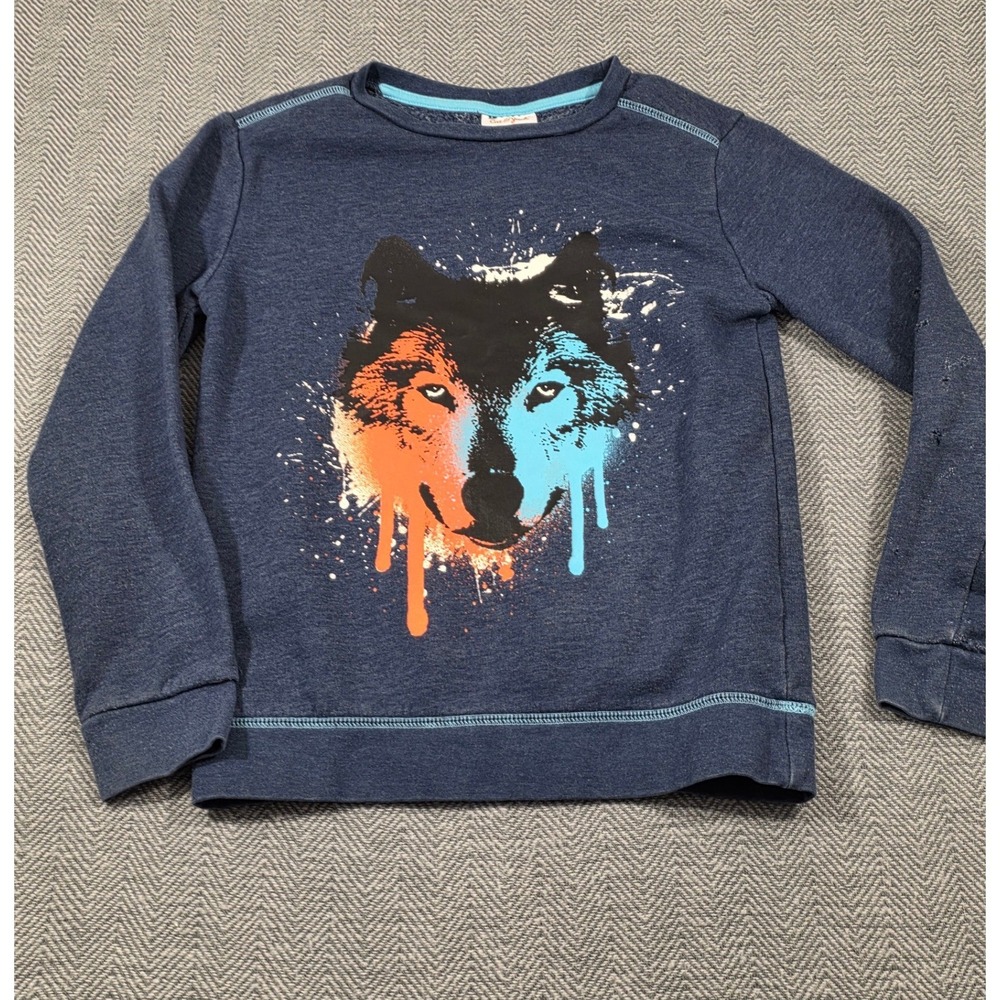 Cat & Jack Boys Wolf Graphic Sweatshirt Navy Blue Size M 8/10 Pullover